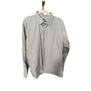 Pronto Uomo Dress Shirt Men’s XXL Brown/ White Striped Non Iron Cotton